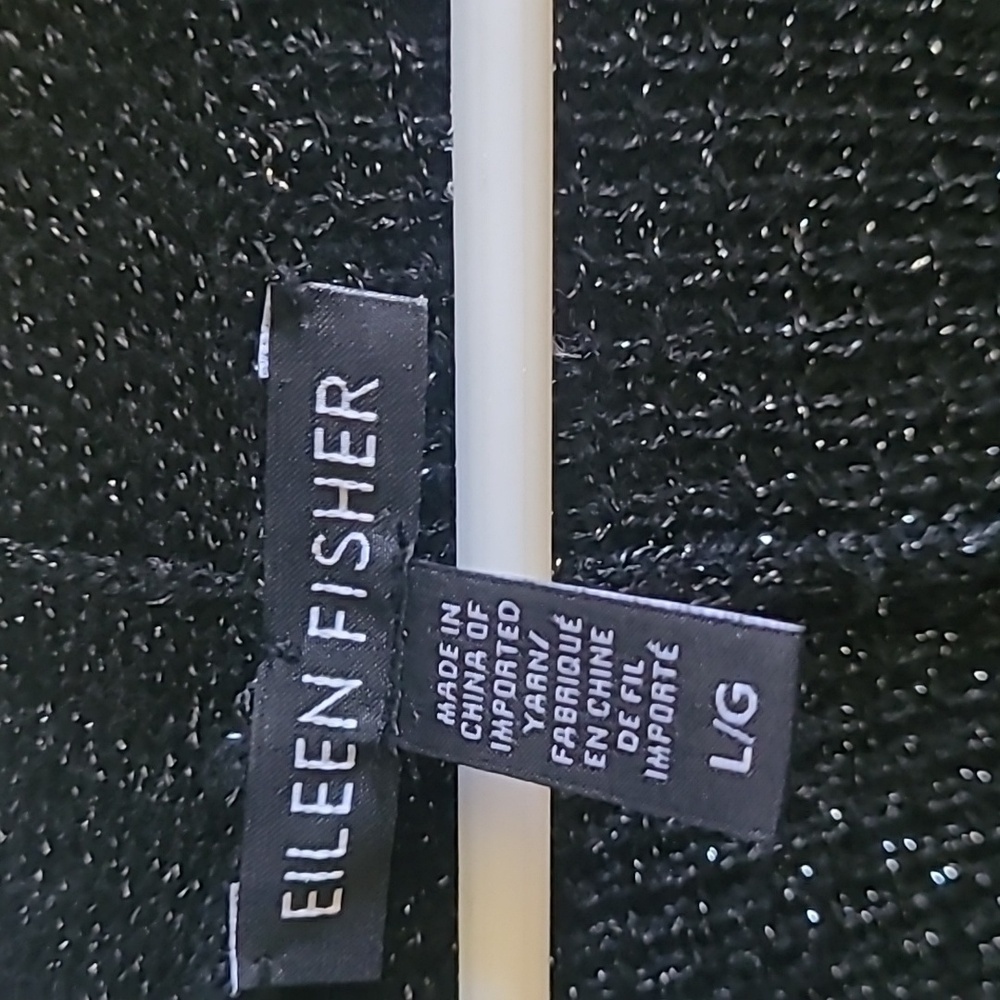 EILEEN FISHER Black Size M Sparkle Merino Straight Long Cardigan, Like New - Picture 4 of 7